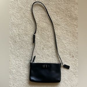 Coach Darcy East West Swing Black Soffiano Leather Crossbody Bag Bow Front